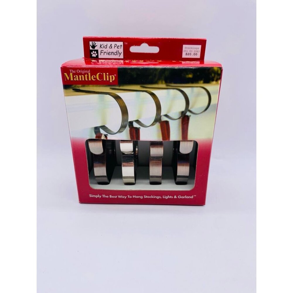 The Original MantleClip Stocking Holder 4-Pack Brushed Metal Adjustable Clips